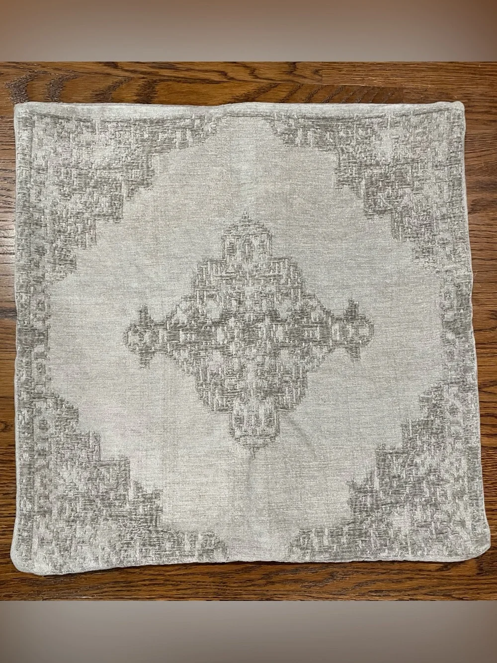 Pottery Barn Maddie Textured Medallion Pillow Cover Gray Velour 22